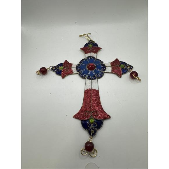 Vintage‎ Decorative Glitter Bejeweled  Wall Hanging Metal Cross Christianity - Picture 1 of 5